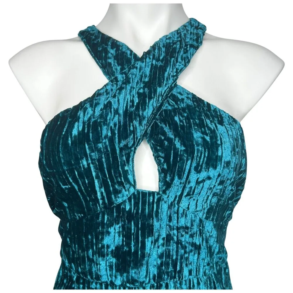 New Revolve NBD Abriel Mini Dress Velvet Teal Blue Green Size M Halter - Image 3