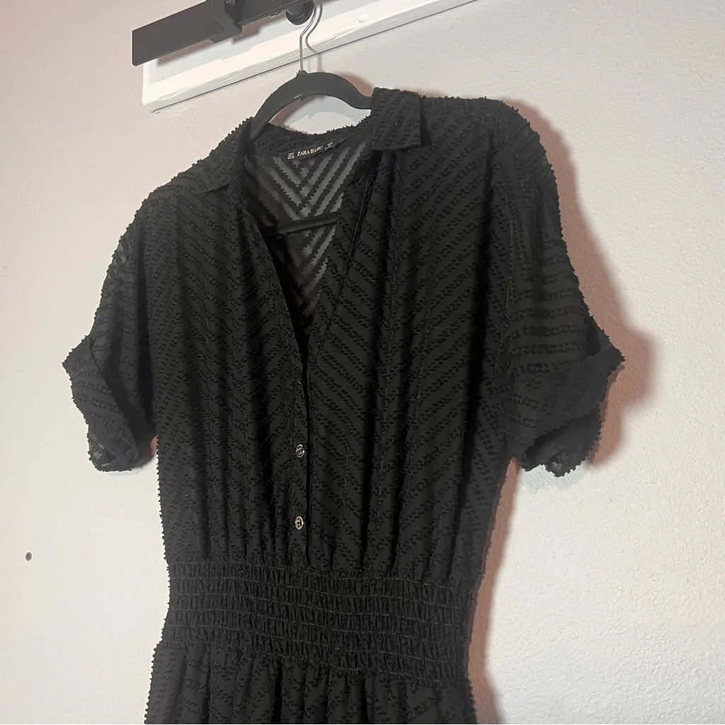 Zara Basic Midi Tiered Shirt Dress Black Short Sleeve Size Medium Whimsigoth - Image 10