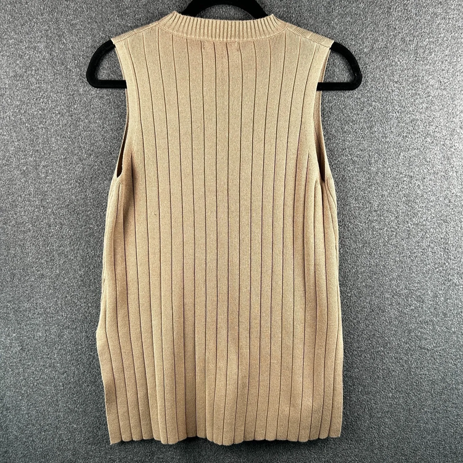 Qinsen Women's Crew Neck Tan Sleeveless Ribbed Knit Tank Top *See Measurements* Brown Size 4 - Image 6