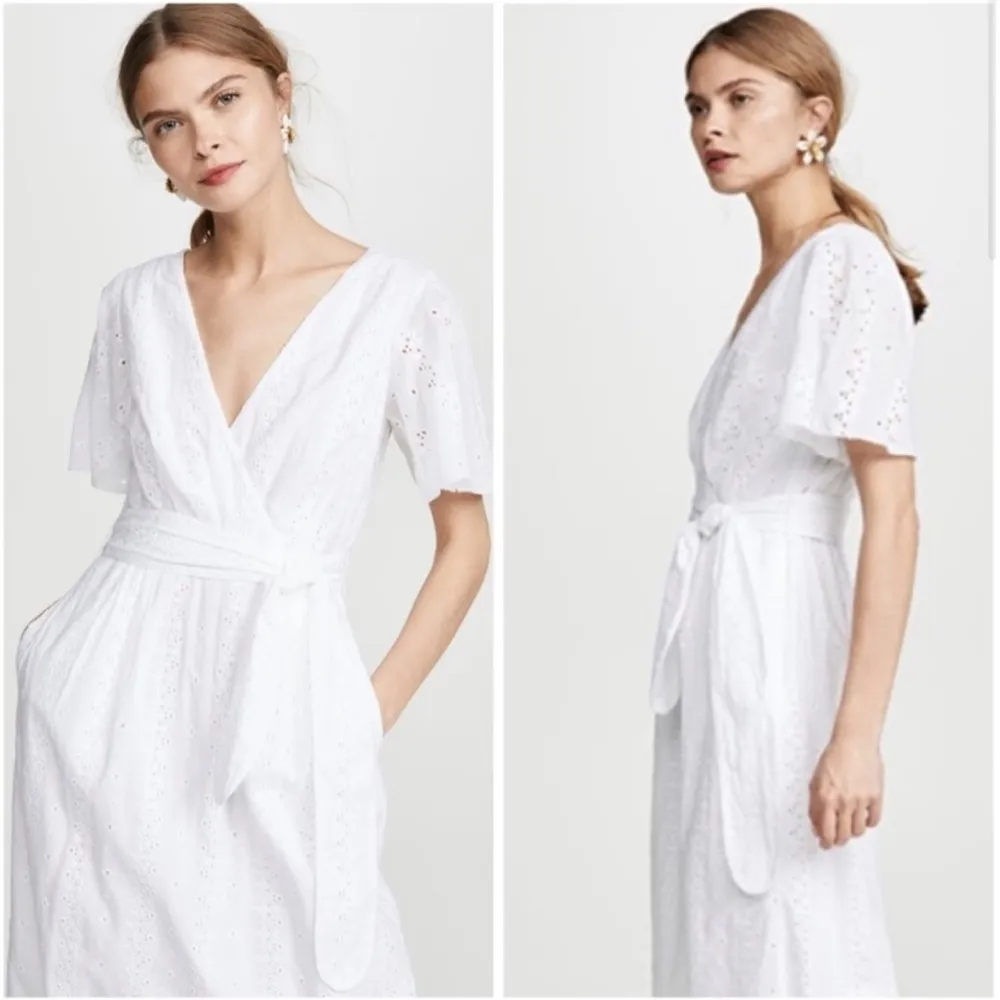 NWT Joie White Eyelet Lace Short Sleeve Belted Faux Wrap Midi Dress Size 4 - Image 12