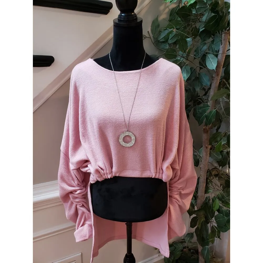 Balkan Sweater Womens Medium Pink Knitted High Low Bow Back Round Neck Pullover - Image 10