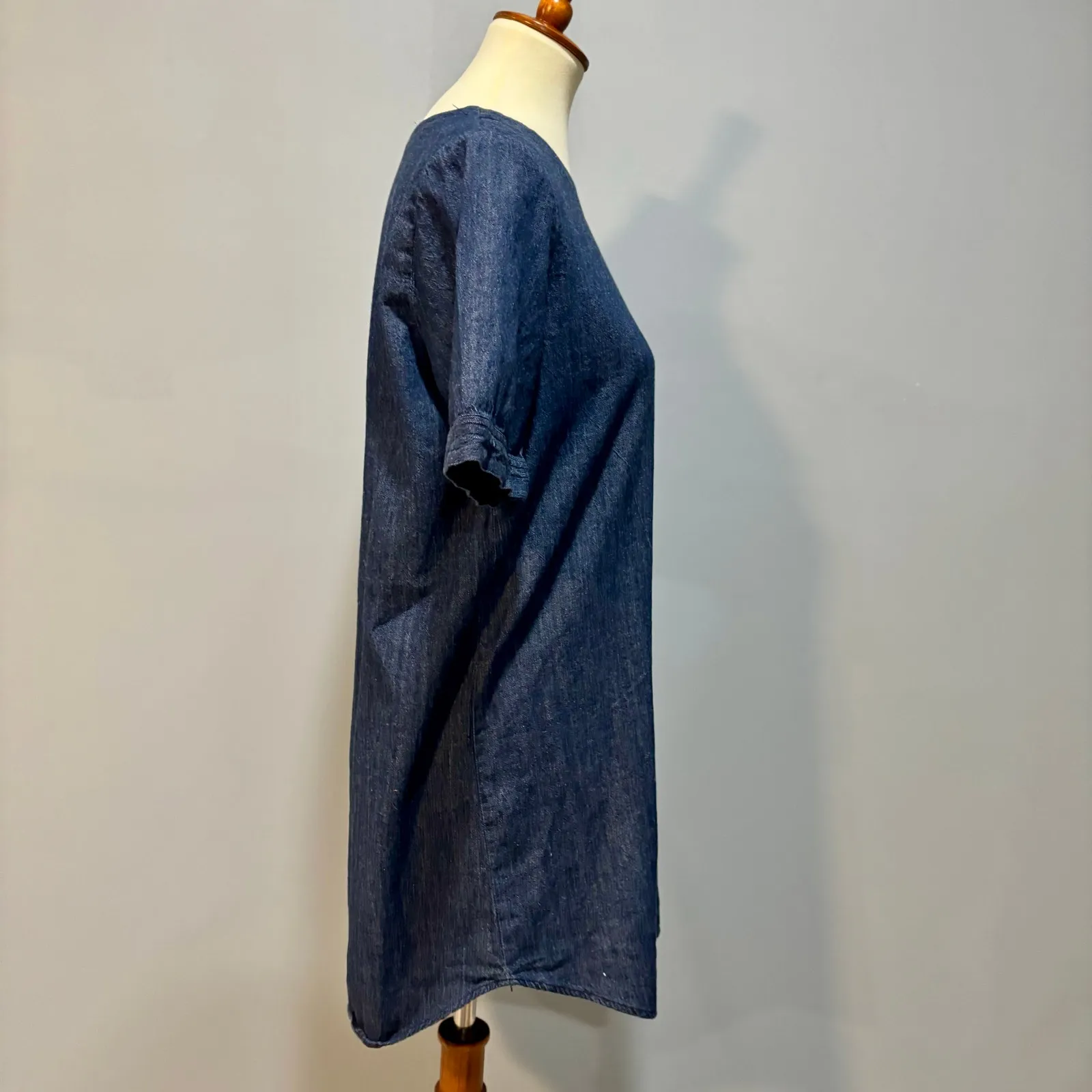 VTG Y2K Blue Denim T-Shirt Shift Jean Mini Dress vacation resort , Size M - Image 4