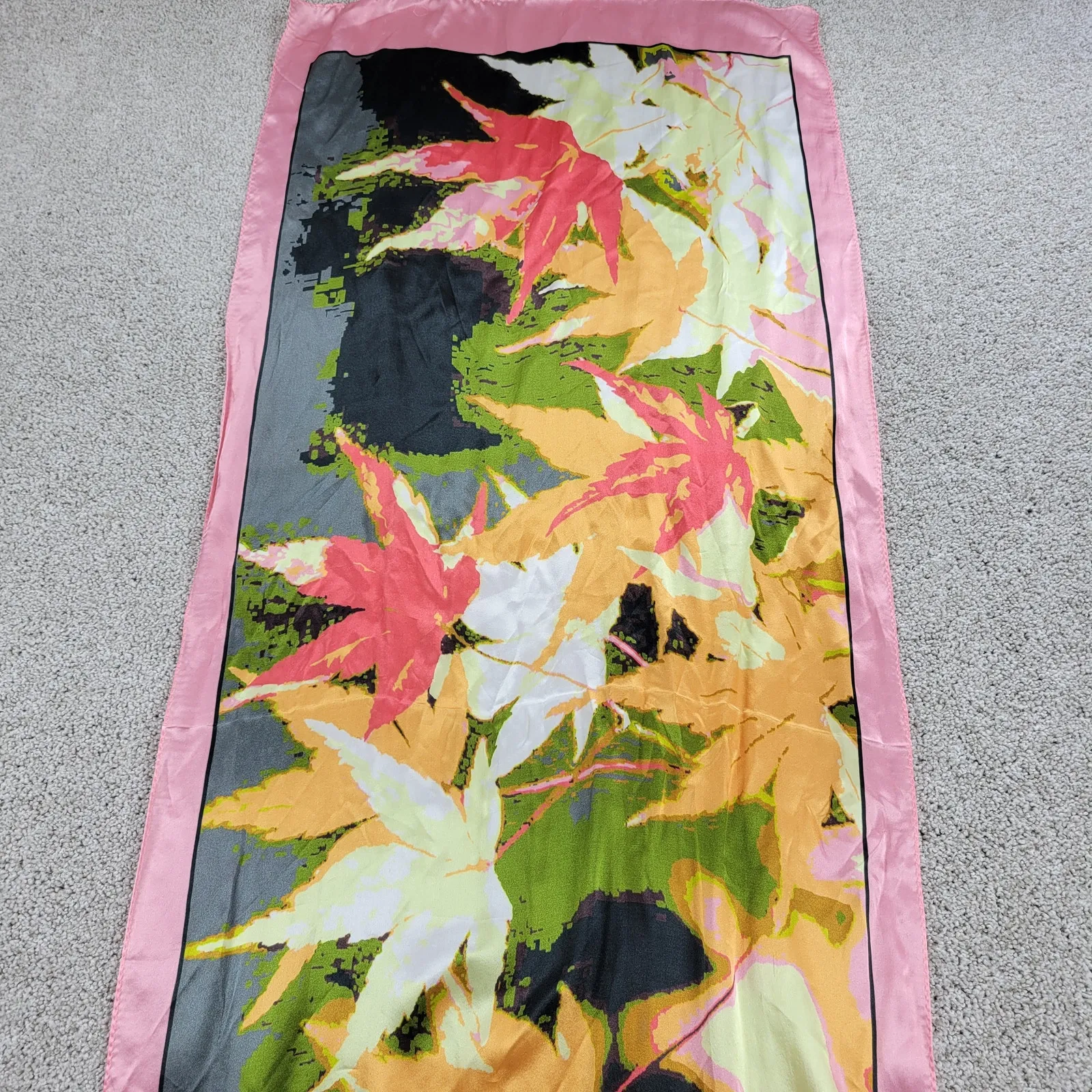 Bodie Womens Scarf 58" x 21" Pink Green Autumn Maple Silk Rectangle Wrap Shawl - Image 13