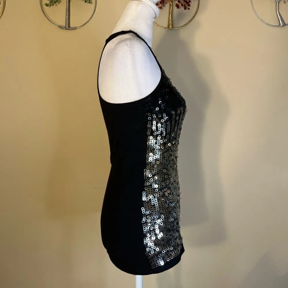 Jeknit Black Silver Gradient Ring Sequin Racerback Tank Top Small Black - Image 3