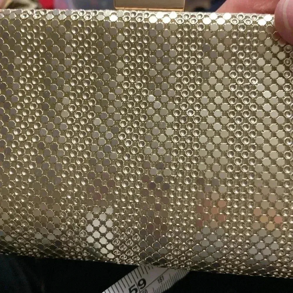 JESSICA MCCLINTOCK GOLD SEQUIN CLUTH PURSE GOLD SHOULDER STAP BEADED CLASP - Image 10