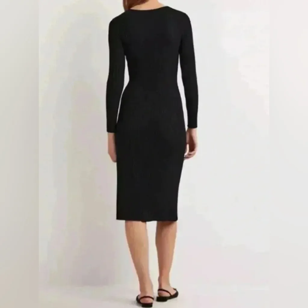 BODEN Ribbed Cut Out Dress Black Keyhole Neck‎ Long Sleeve Fitted 6 - Image 4