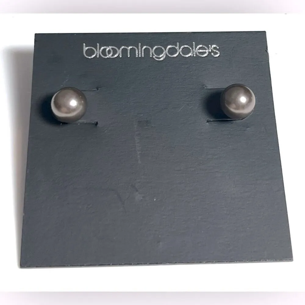 NEW Simulated GRAY PEARL EARRINGS 8mm 1/4” On Silver Stud Posts Bloomingdale’s - Image 3