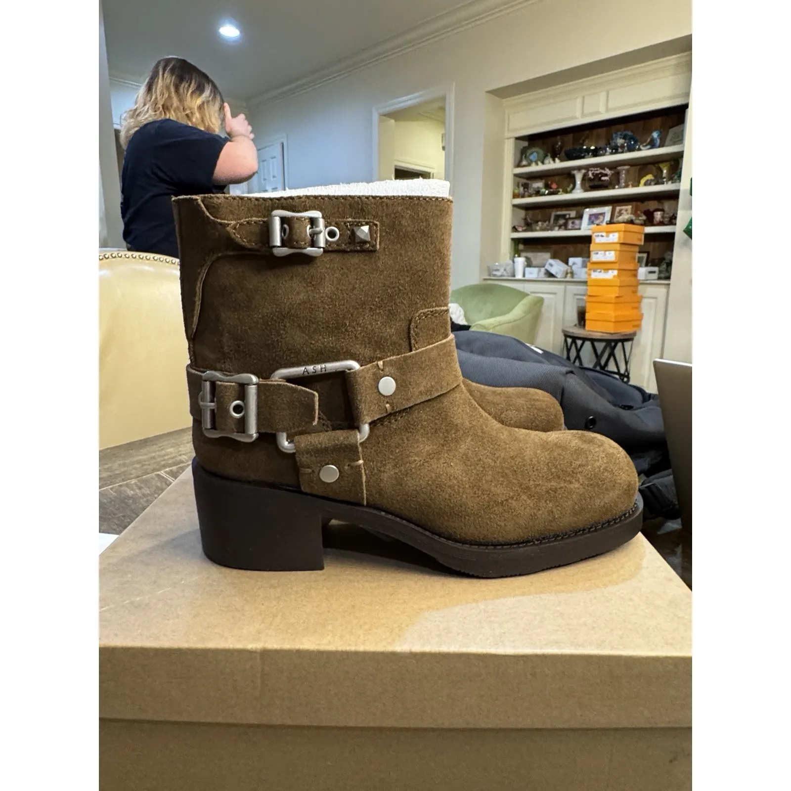 ASH 50mm Texas Suede Boots Women's Size 39 US @ 8.5 424144 Land Moto Boho - Image 2