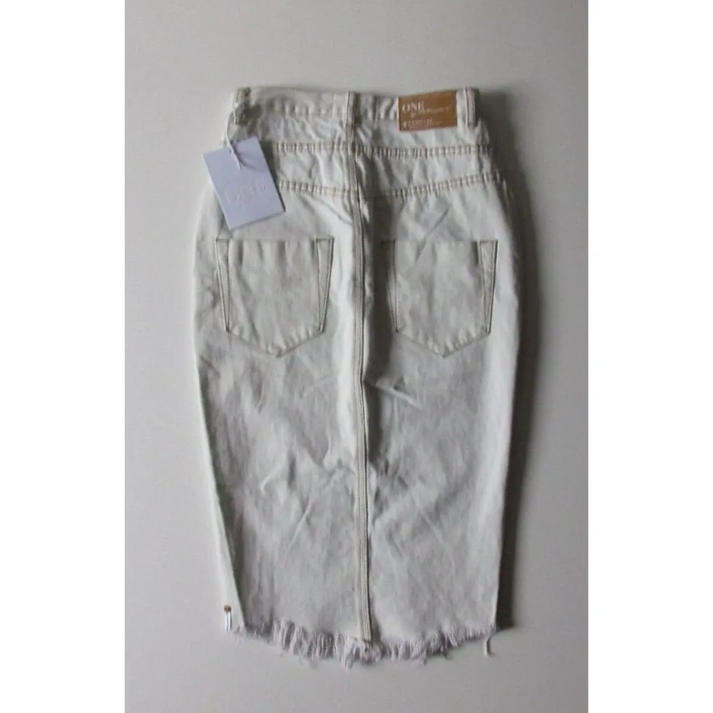 NWT ONE by One Teaspoon Cadillac in Fleetwood Destroyed Denim Pencil Skirt 25 - Image 6