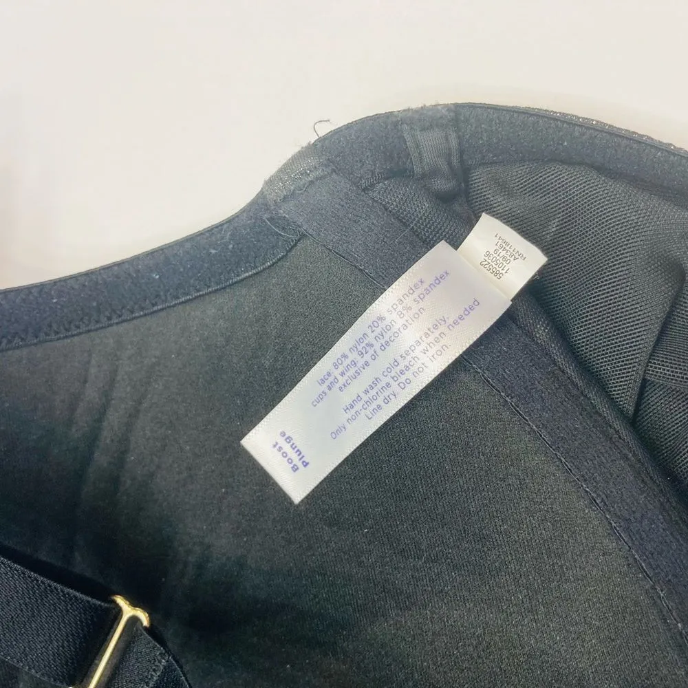 Cacique Seriously Sexy Silver Glitter Black Lace Boost Plunge Bra Plus Size 46D - Image 6