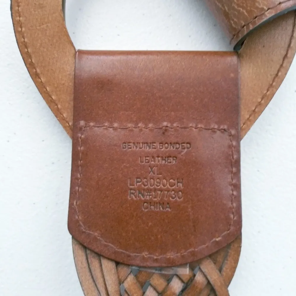 BRAIDED Wide Leather Belt Brass Buckle Statement Size XL - Image 7