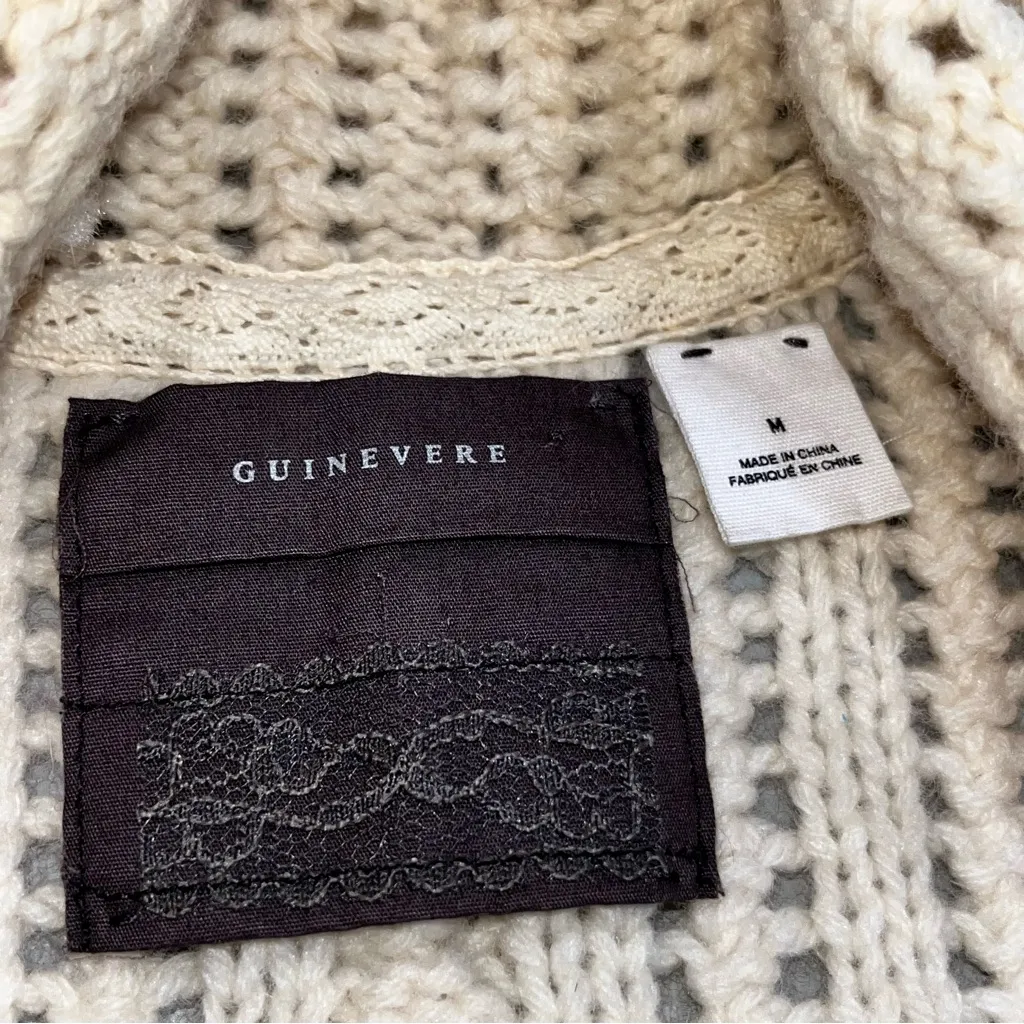 Anthropologie Guinevere Cream Cable Knit Cashmere Blend Cardigan Sweater Medium - Image 8