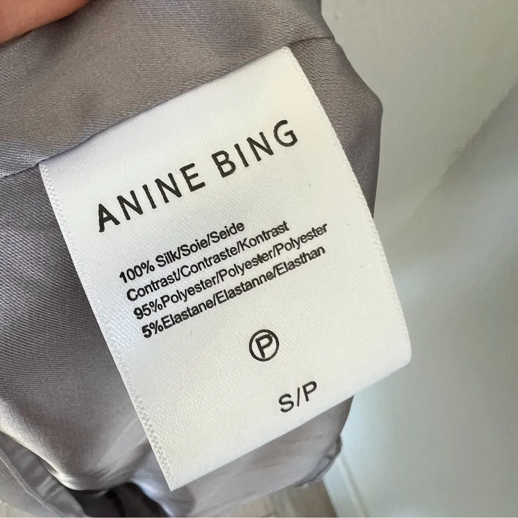 Anine Bing Papillon Silk Mini Dress in Ash Violet Butterfly Jacquard Grey Small - Image 8