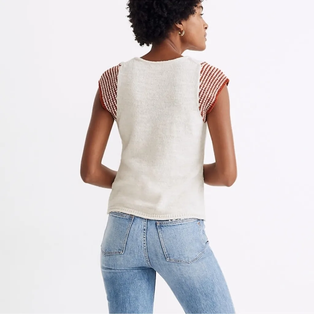 NWT Women’s Madewell Kimble Pullover Short Sleeve Sweater Ivory/Rust Size S - Image 3