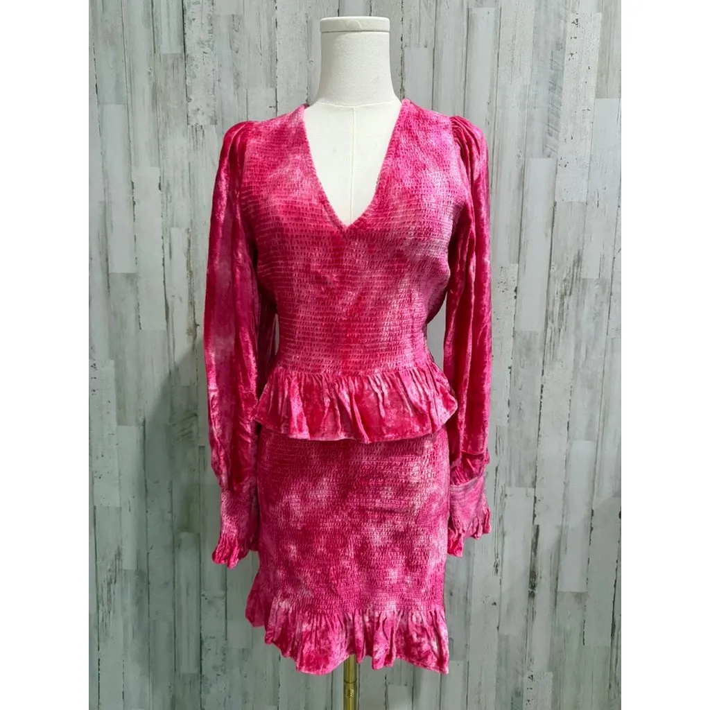 LoveShackFancy Evan Pink Tie Dye Velvet Mini Dress Size Medium - Image 4