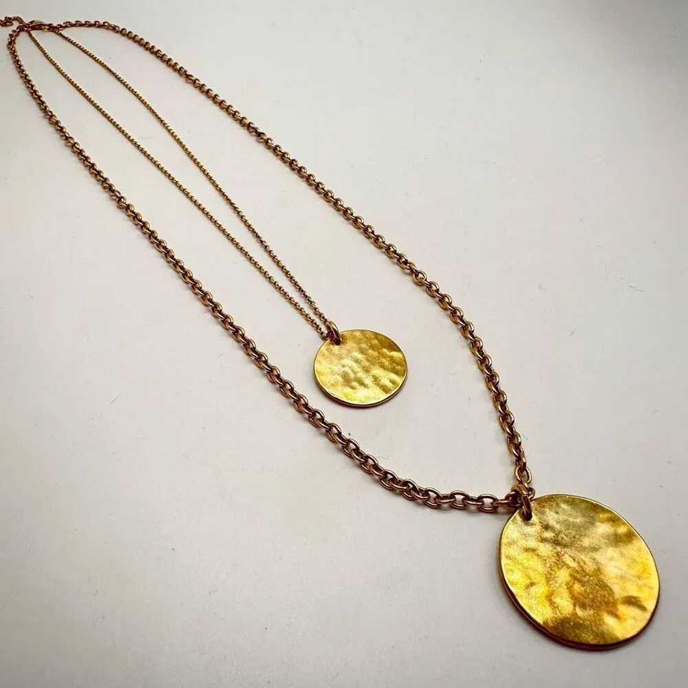 J Crew Gold Tone Layered Multi Strand Coin Pendant style‎ Necklace Dainty Gold - Image 8