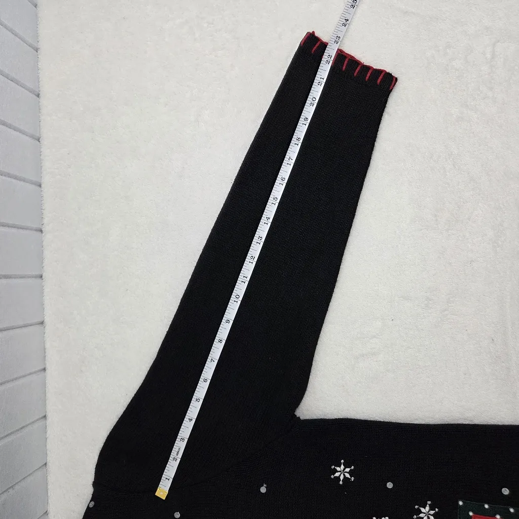 Basic Editions Black Cardigan with Festive Christmas Accents Size L Size L - Image 4