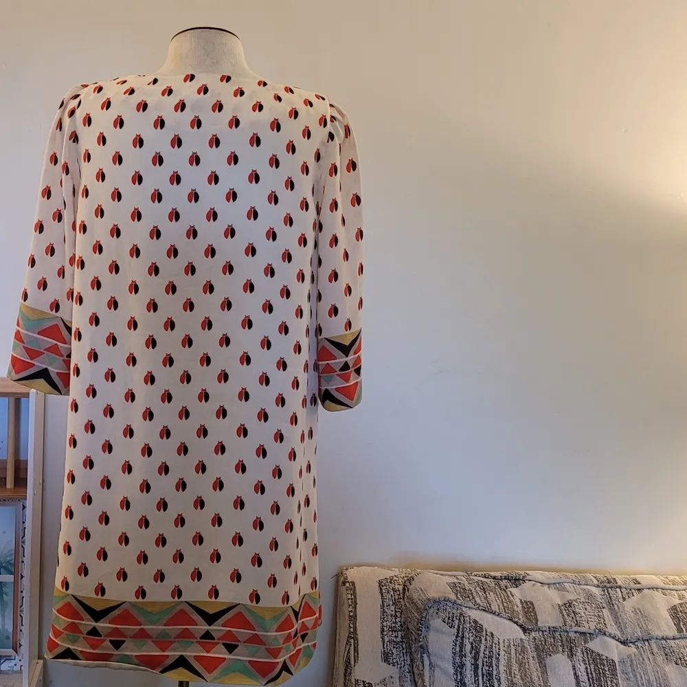 🔥SALE🔥Fossil Beige Lady Bug Bettle Print Shirt Dress M - Image 10