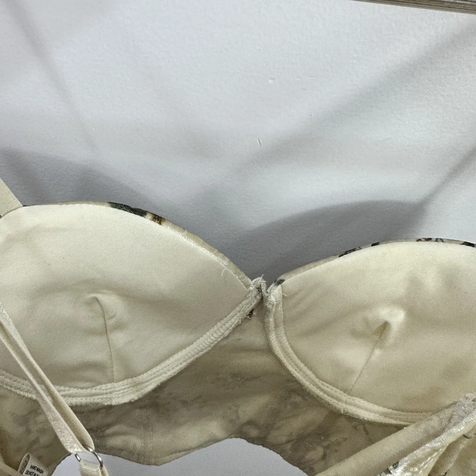 Haute Monde Crop Top Womens Large Cream Velvet Floral Bustier Coquette Festival - Image 9