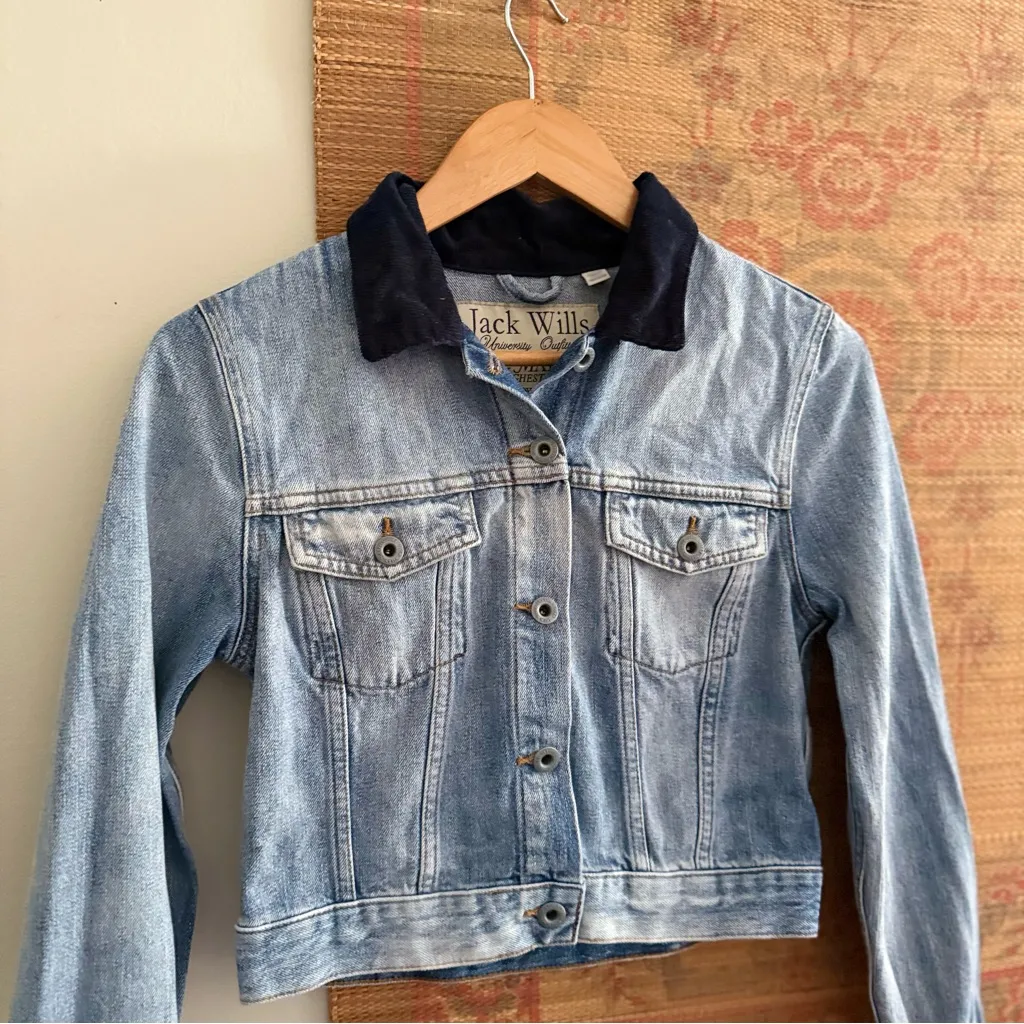 Jack Wills Cropped Denim Jacket with Corduroy Collar - Image 2