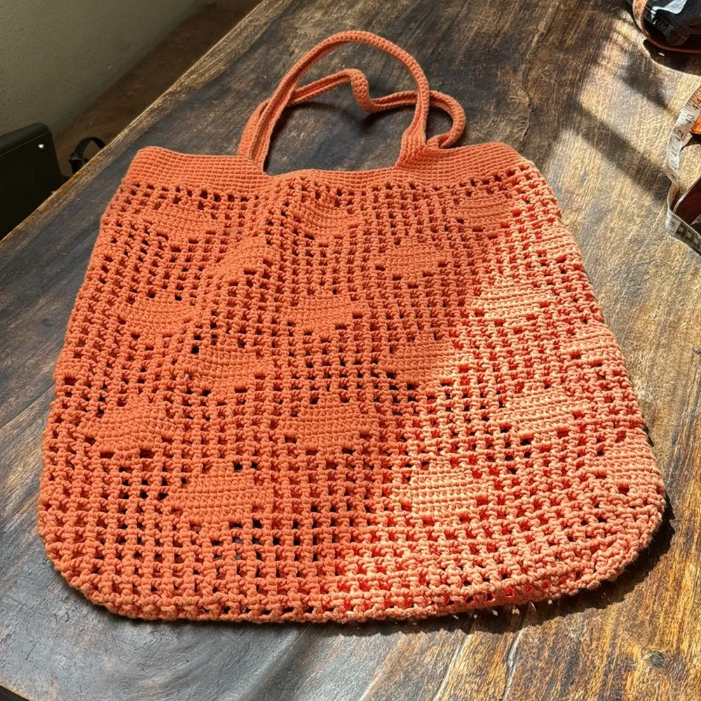 Large orange heavy weight crochet tote bag - Image 3