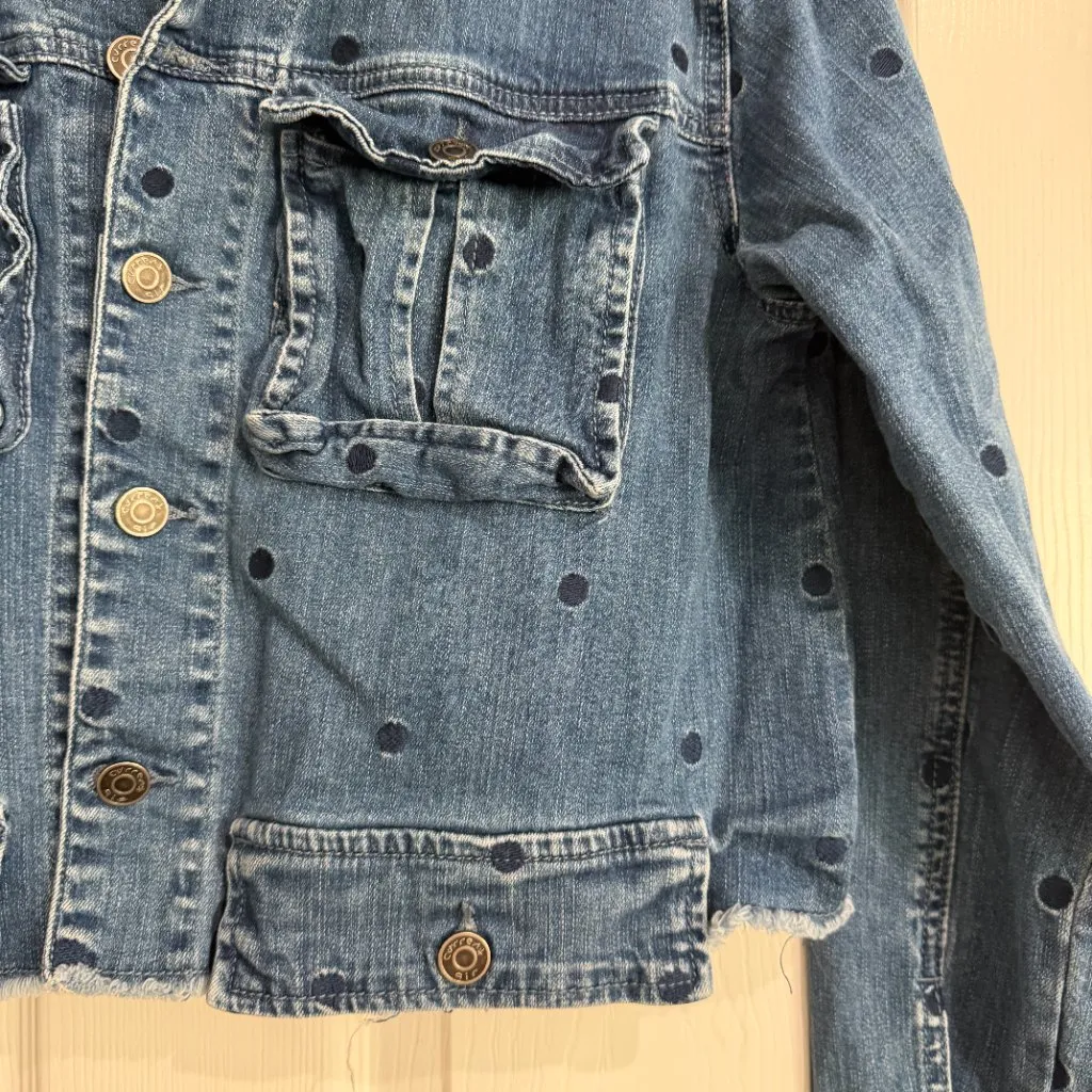 AZOE Polka Dot Denim Jean jacket Cropped Size Medium Blue - Image 4
