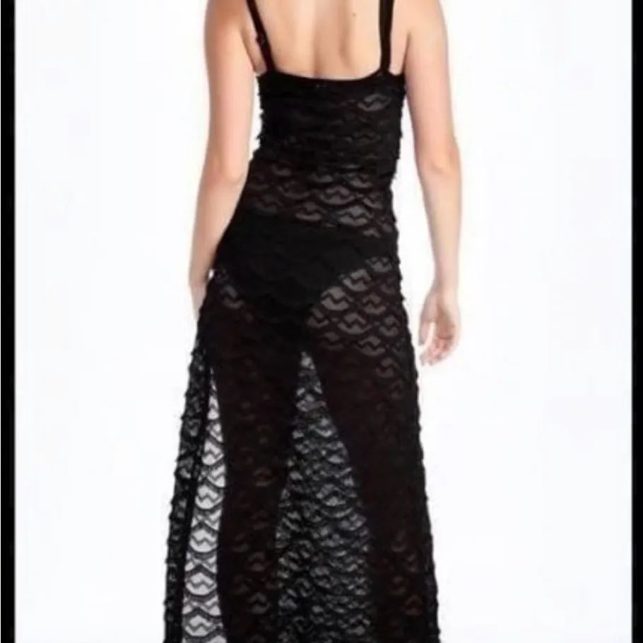 Wildfox NWOT Sea Maiden Scalloped Lace Black Eyelash Maxi Coverup - Image 2