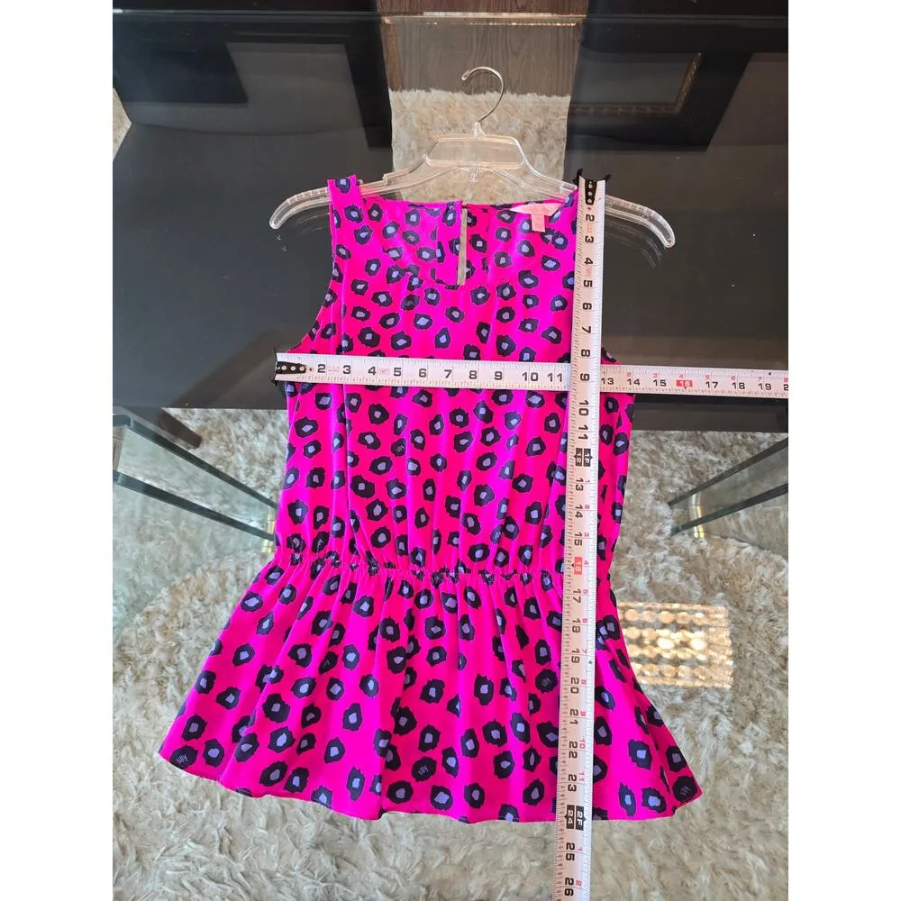 Lilly Pulitzer Blouse Top Womens Size XS Pink Silk Leopard Sleeveless Peplum Hem - Image 8