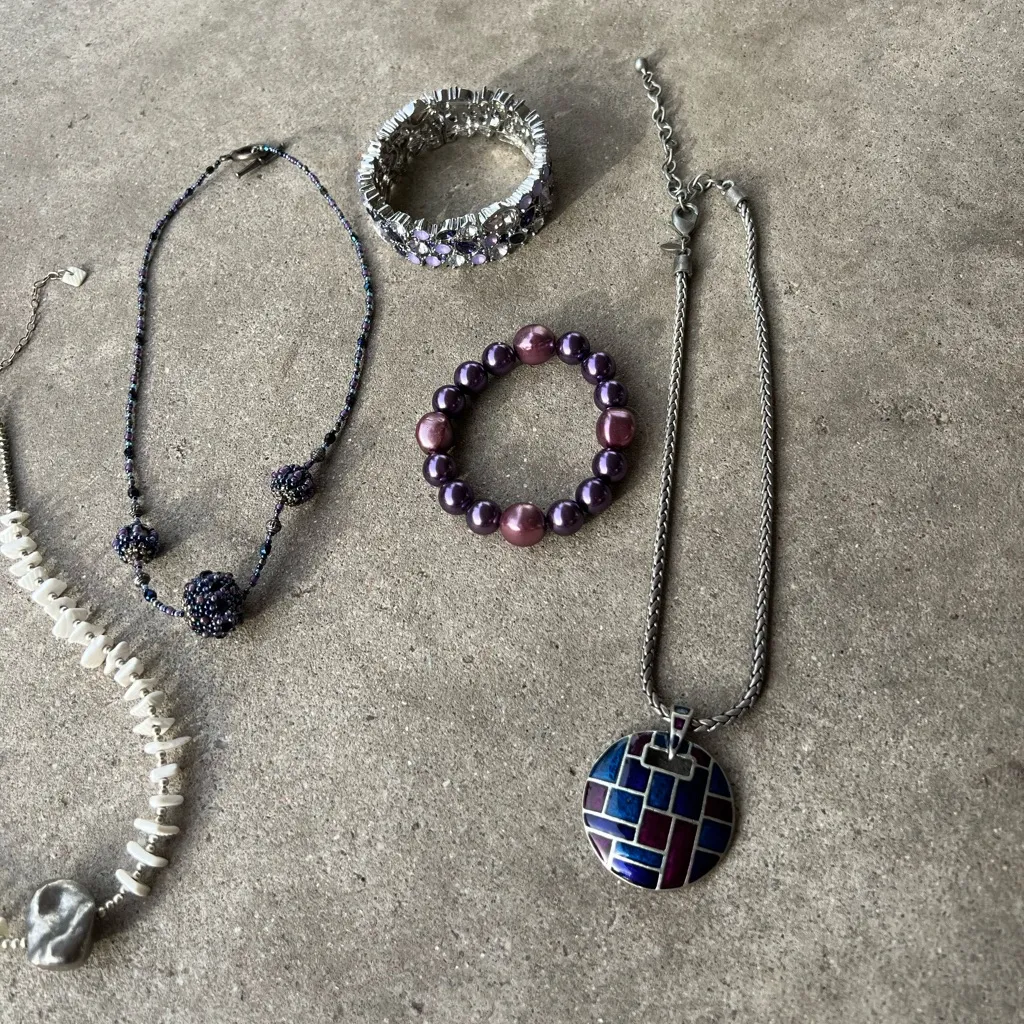 Vintage Purple Theme Lot Jewelry Rhinestone Bracelet Chico’s Necklace and More - Image 2
