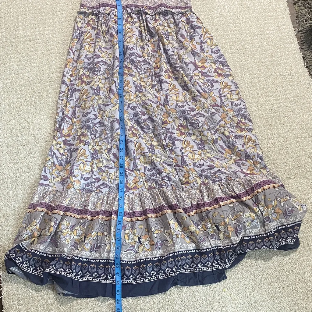Bohemian Floral Midi Dress in Purple and Cream Size L - Image 16