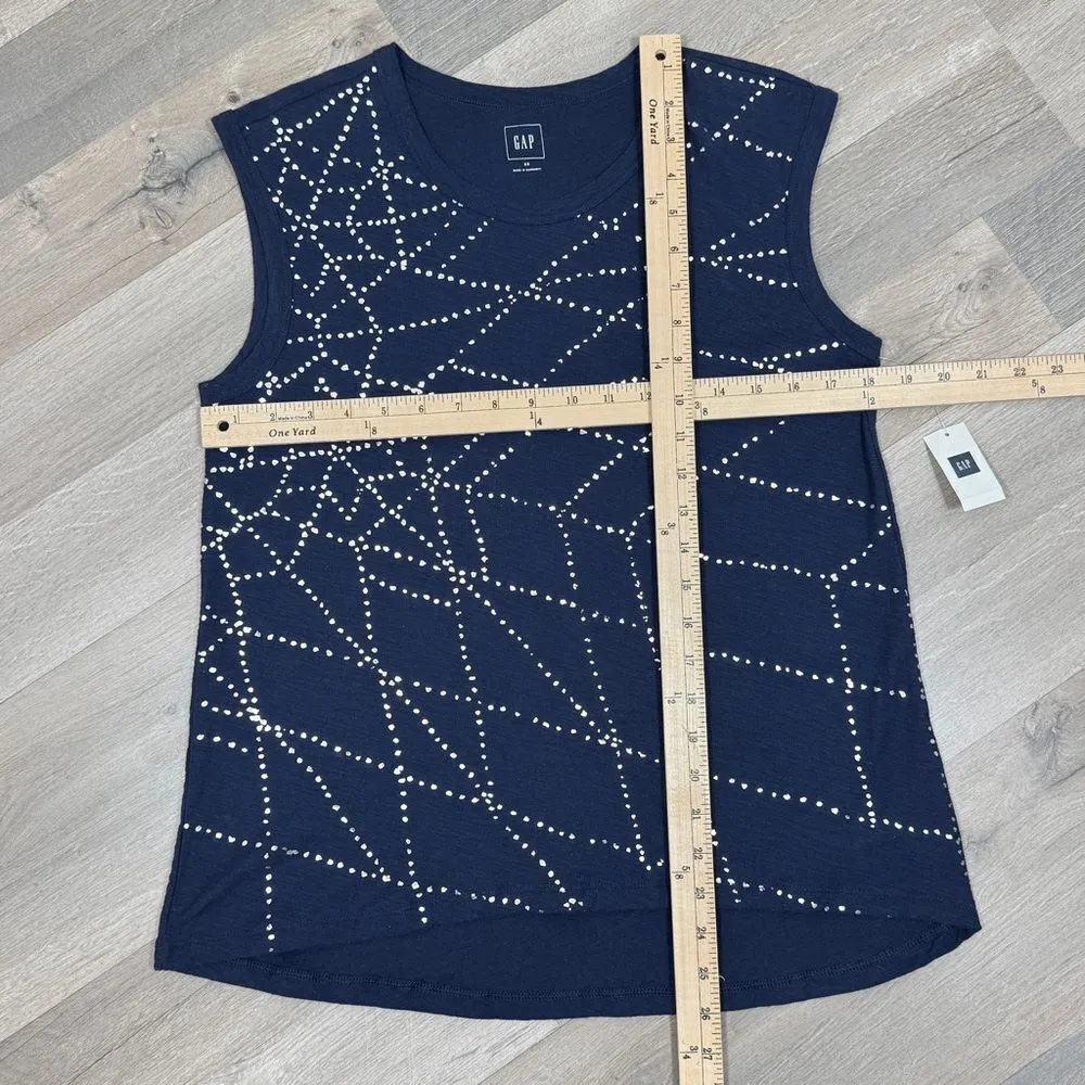 Gap Metallic Print Sleeveless Muscle T Shirt Blue Silver XS‎ Tank Top - Image 11