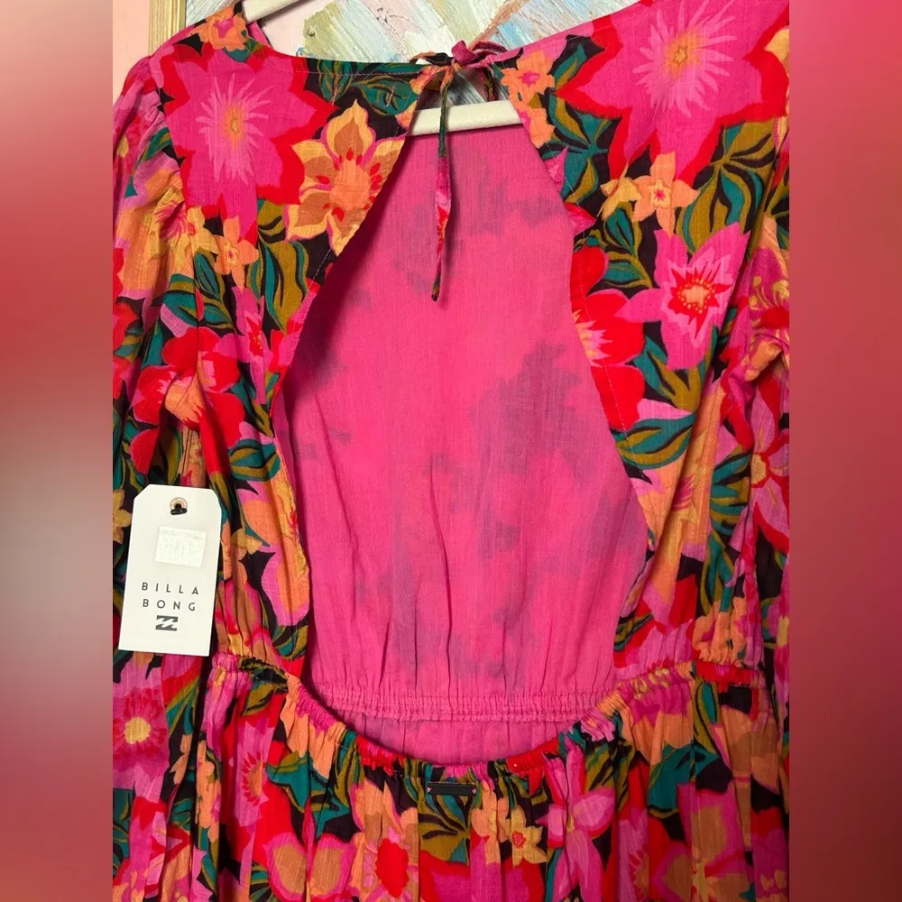 Billabong Heaven sent open back puff sleeve tropical bohemian mini dress NWT MD - Image 7