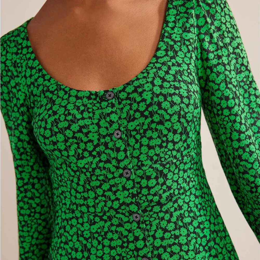 NWT Boden Button Front Jersey Mini Dress in Green Bee Tulip Sprig Size 8 Reg - Image 4