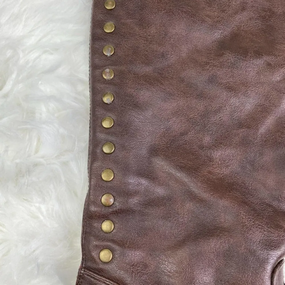Journee Collection Brown Studded Zipper Faux Leather Riding Boots Women’s Size 9 - Image 3