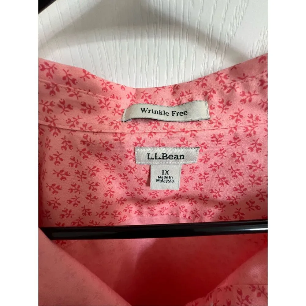 L.L. Bean Pink 3/4 Sleeve Floral Patterned Button Up Collared Shirt Size 1X - Image 2