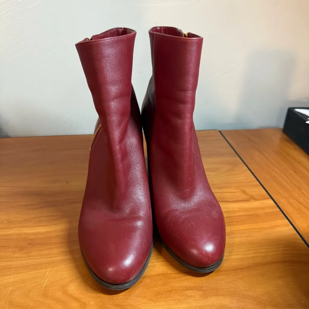 MICHAEL Michael Kors Frenchie Burgundy Red Leather Ankle Bootie Heel Side Zip Size 9.5 - Image 2