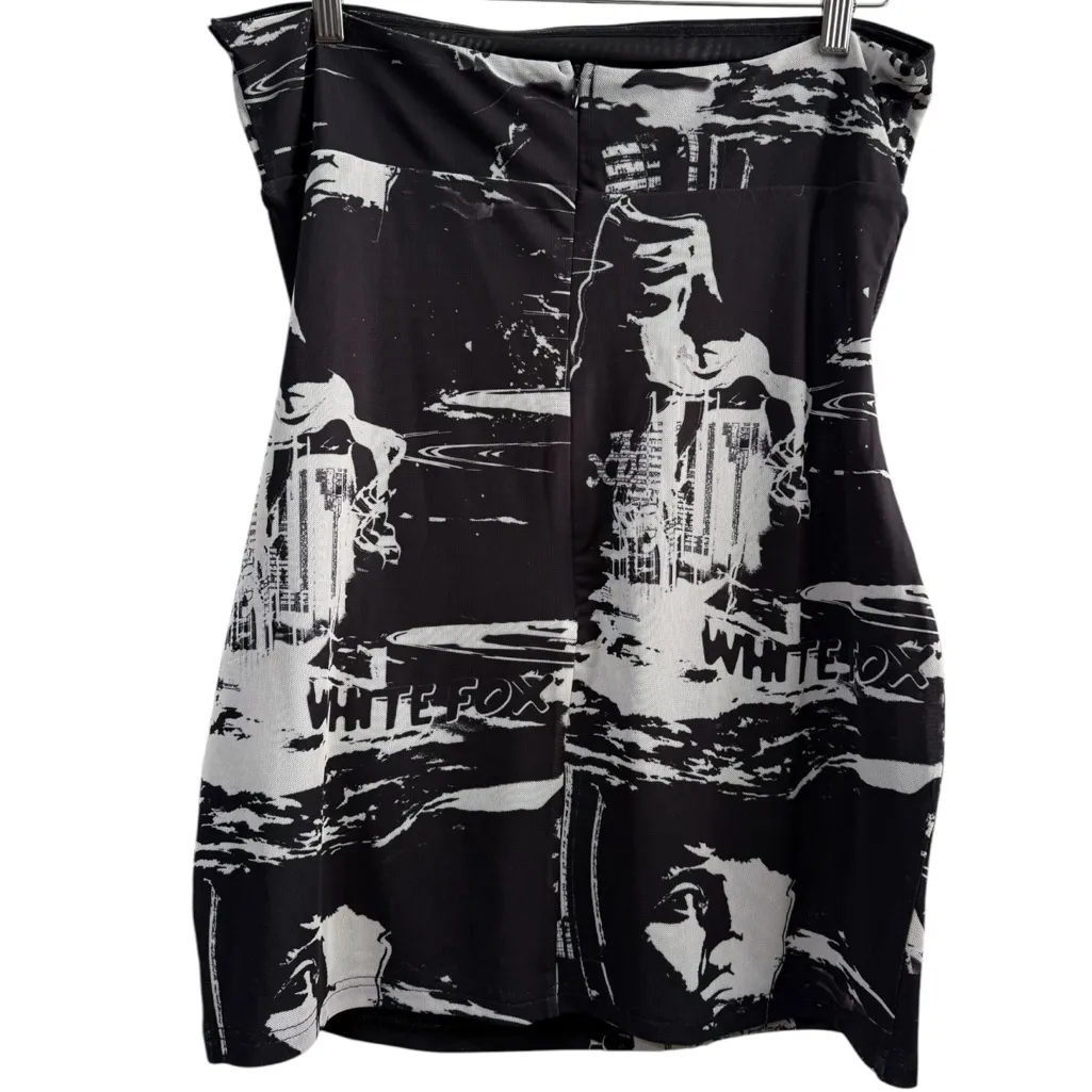 White Fox Get Closer Black / White Graphic‎ Print Mesh Mini Tube Dress Size XL - Image 4