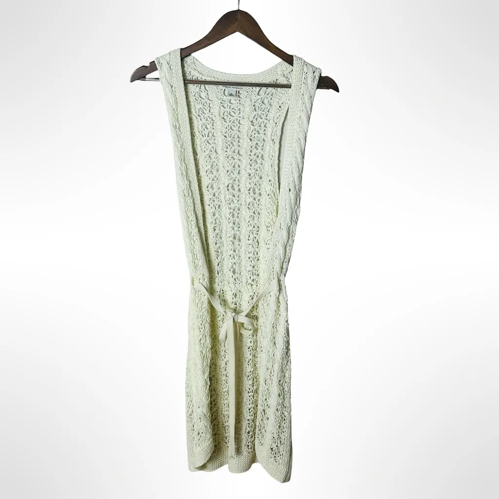 Banana Republic Ivory Crochet Knit Tie Waist Sleeveless Cardigan Size S Boho - Image 12