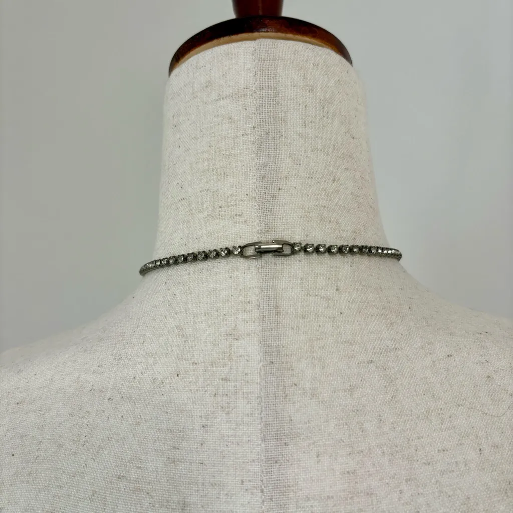 Vintage 1960s Clear Rhinestone Necklace & Earrings Jewelry Set Silver - Image 3