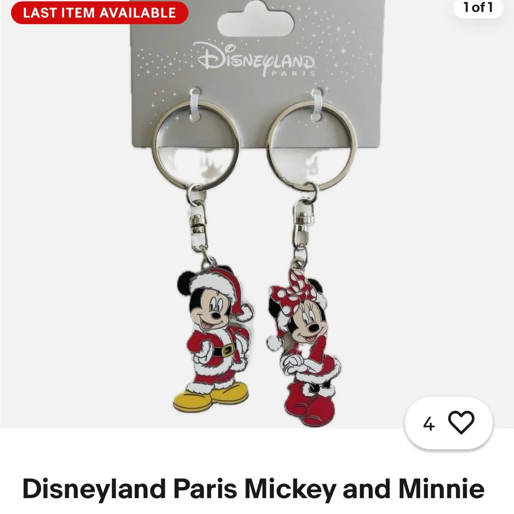 Disneyland Paris Mickey and Minnie Festive Keychains - Silver and Red (New) - Image 8