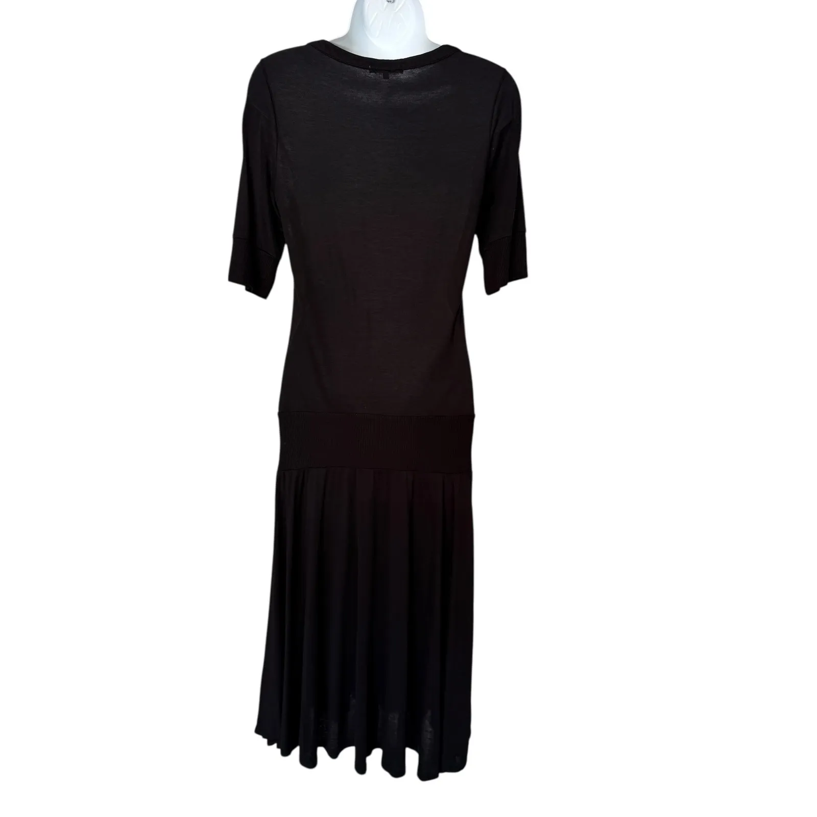 James Perse Black Button Front Drop Waist Midi Dress 2 M Minimalist Classic - Image 4
