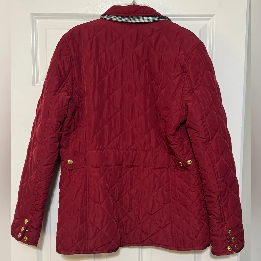 Womens Crown & Ivy Quilted Puff Crimson Red Jacket Gold Hardware Cozy Warm Small - Image 2