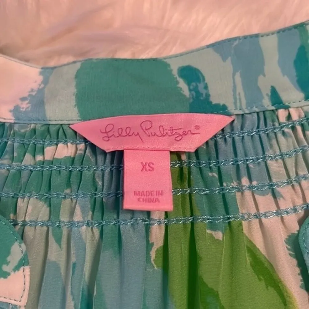 Lilly Pulitzer Elsa Top First Impressions Poolside Blue Silk Blouse Size XS - Image 6