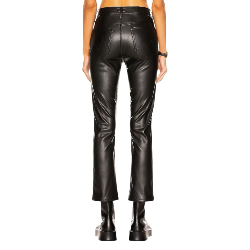 Mother The Insider Ankle Wax On Wax Off Faux Vegan Leather Cropped Pants 28 Black - Image 3