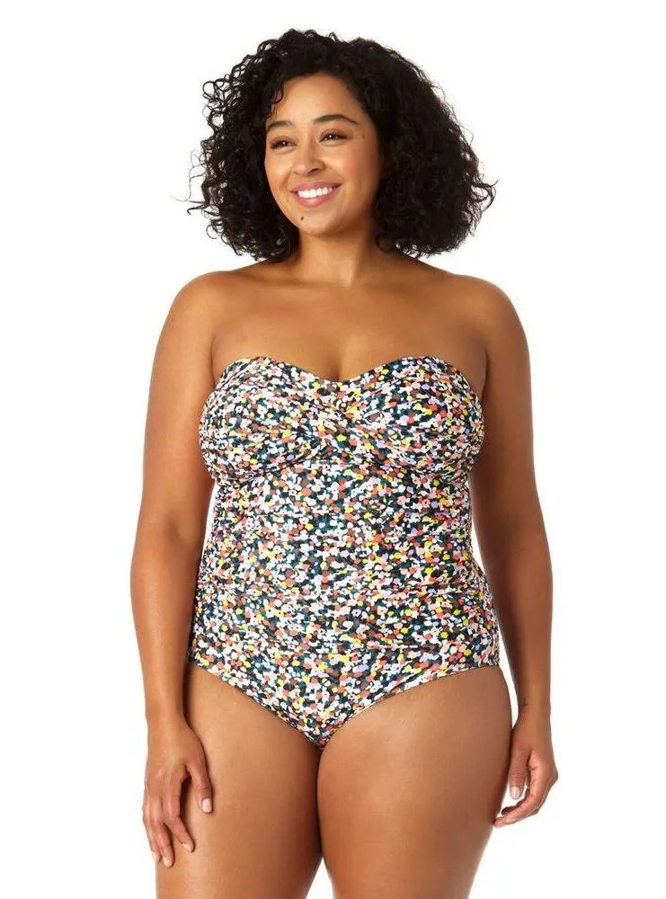 Anne Cole Twist Front Shirred Confetti Multicolor One Piece Swimsuit Plus 22W - Image 3