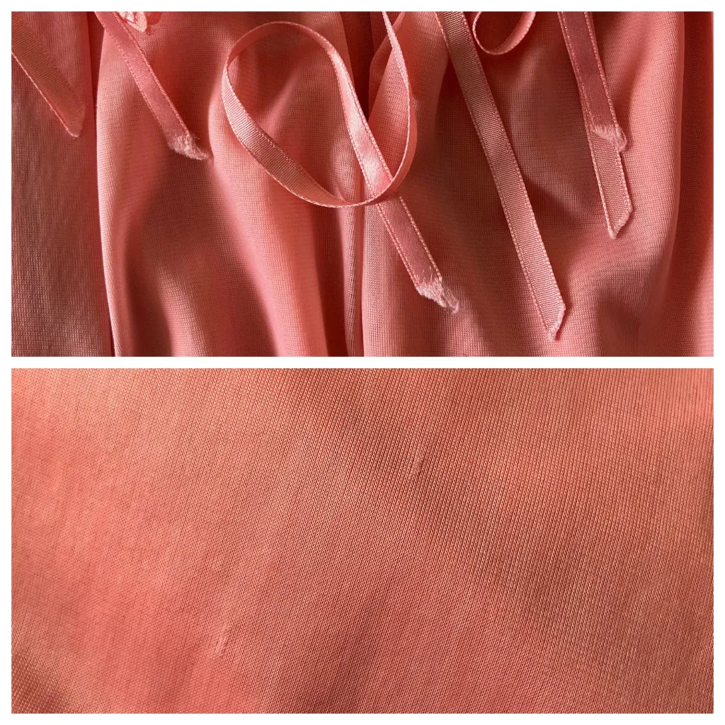 Handmade Vintage 60s Coral Peignoir Nightgown Coquette Lace Midi Slip S/M Retro Pink - Image 13