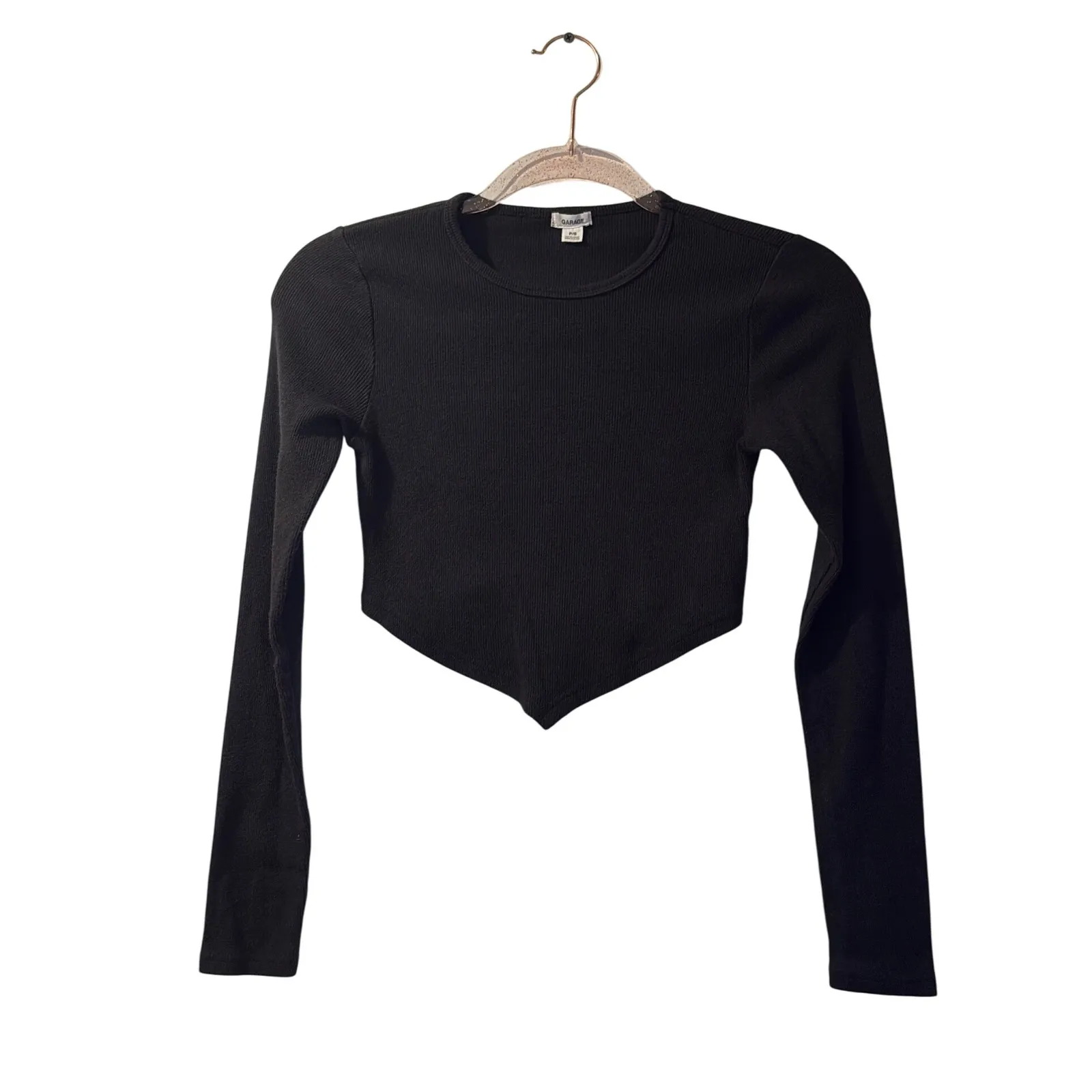 Black Long Sleeve‎ Ribbed Sharkbite Hem Sm Top–Y2K / Model Off Duty / Minimalist - Image 2