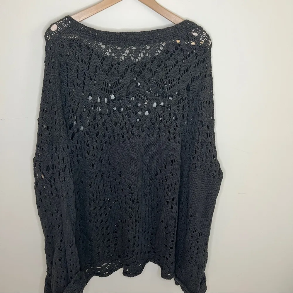 Free People Open Knit Sweater Dark Grey Womens Size Large Tunic Bell Sleeve Lace - Image 6