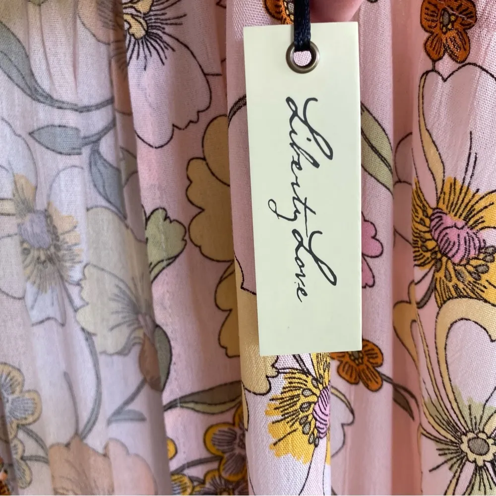 Liberty Love NWT Boutique Pink Floral Long Tie Kimono Medium - Image 5