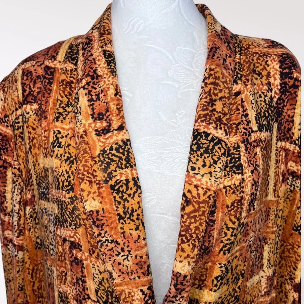90s Abstract Button Up Blouse Shirt Jacket Boxy Fit Large Orange - Image 2